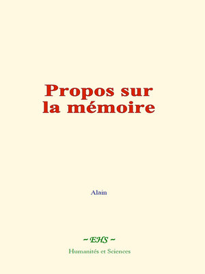 cover image of Propos sur la mémoire